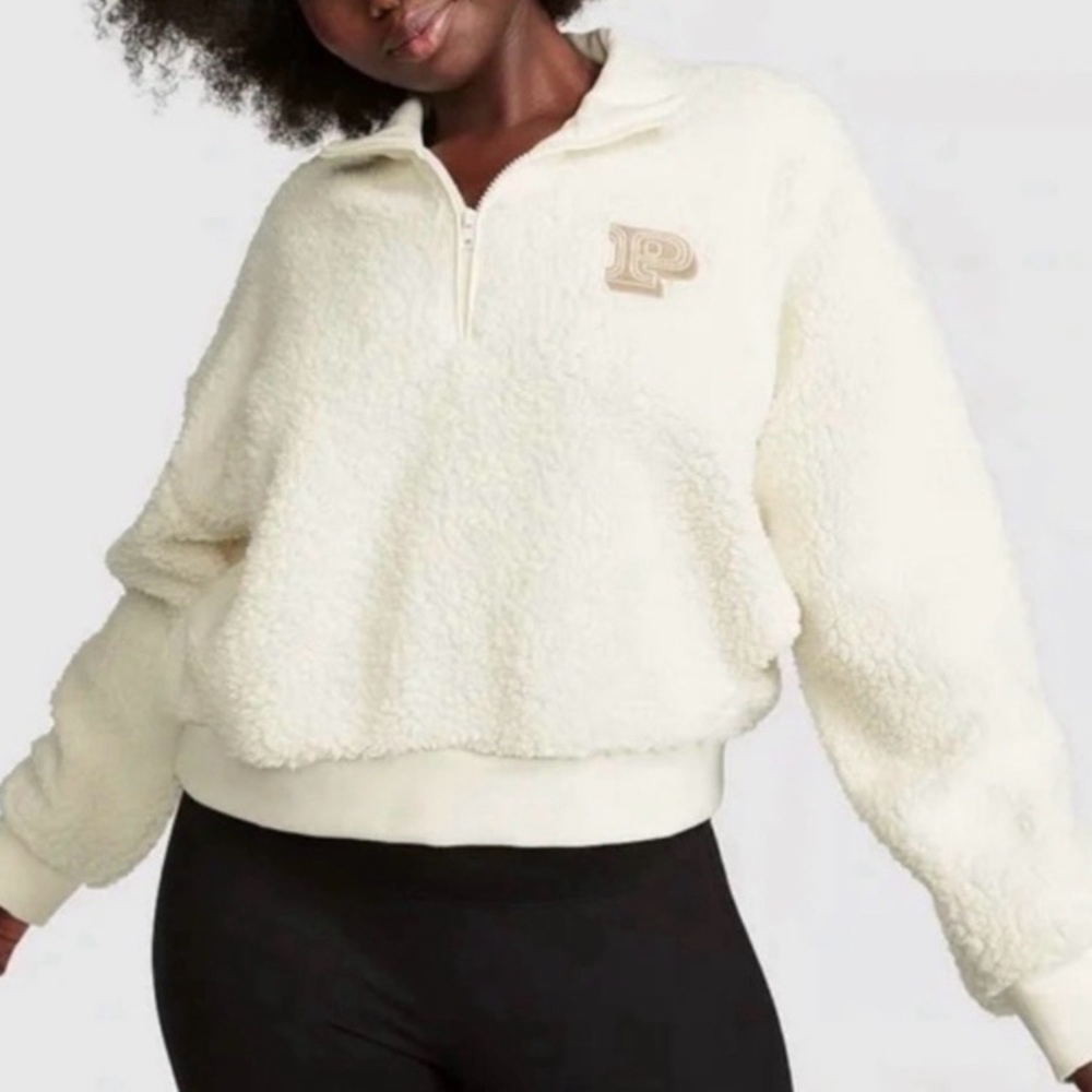 $12 w/ Any Purchase Pink Cream Sherpa Quarter-Zip Jacket
